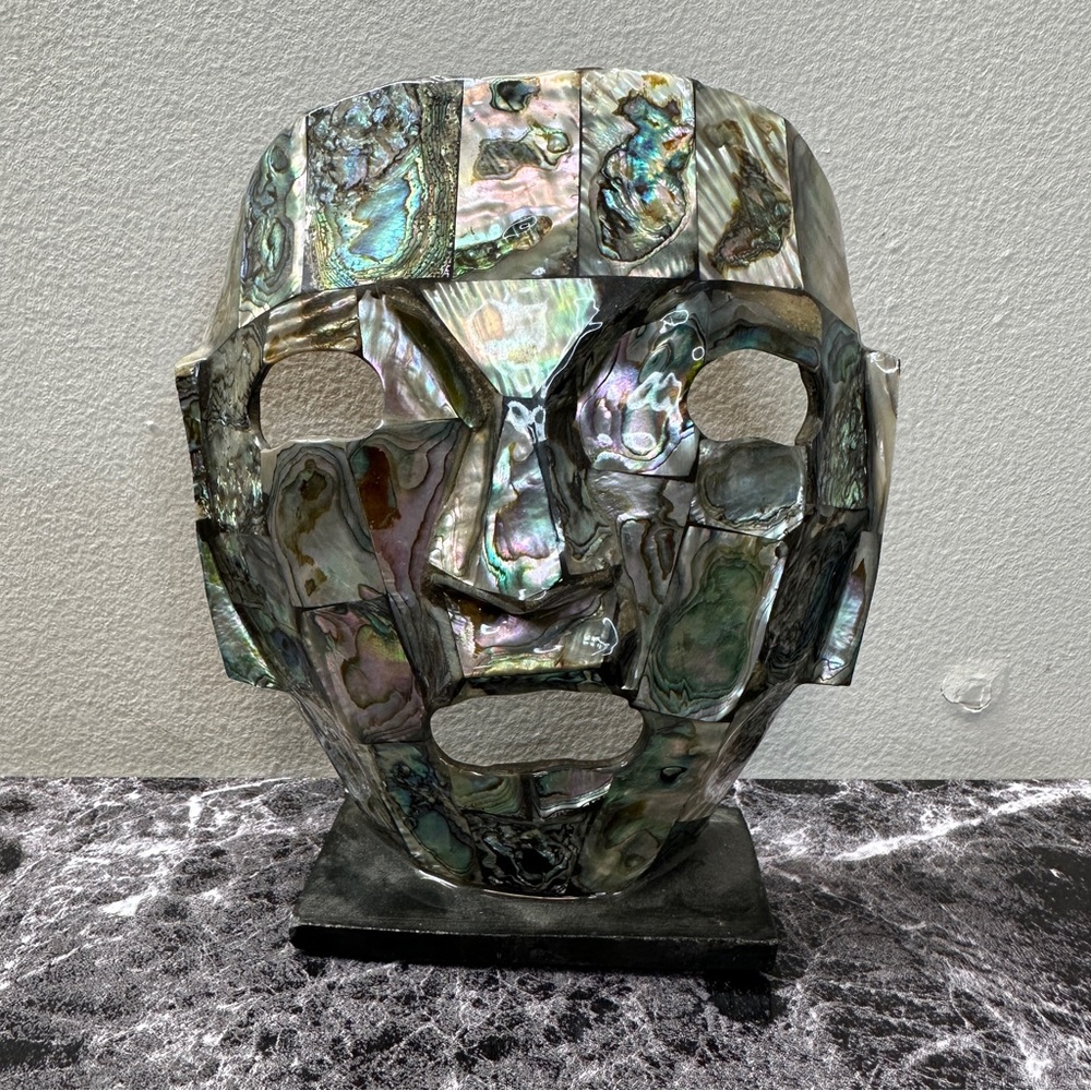 Vintage Mexican Abalone Shell Mosaic Mask - Mayan Aztec Style Inlay Sculpture